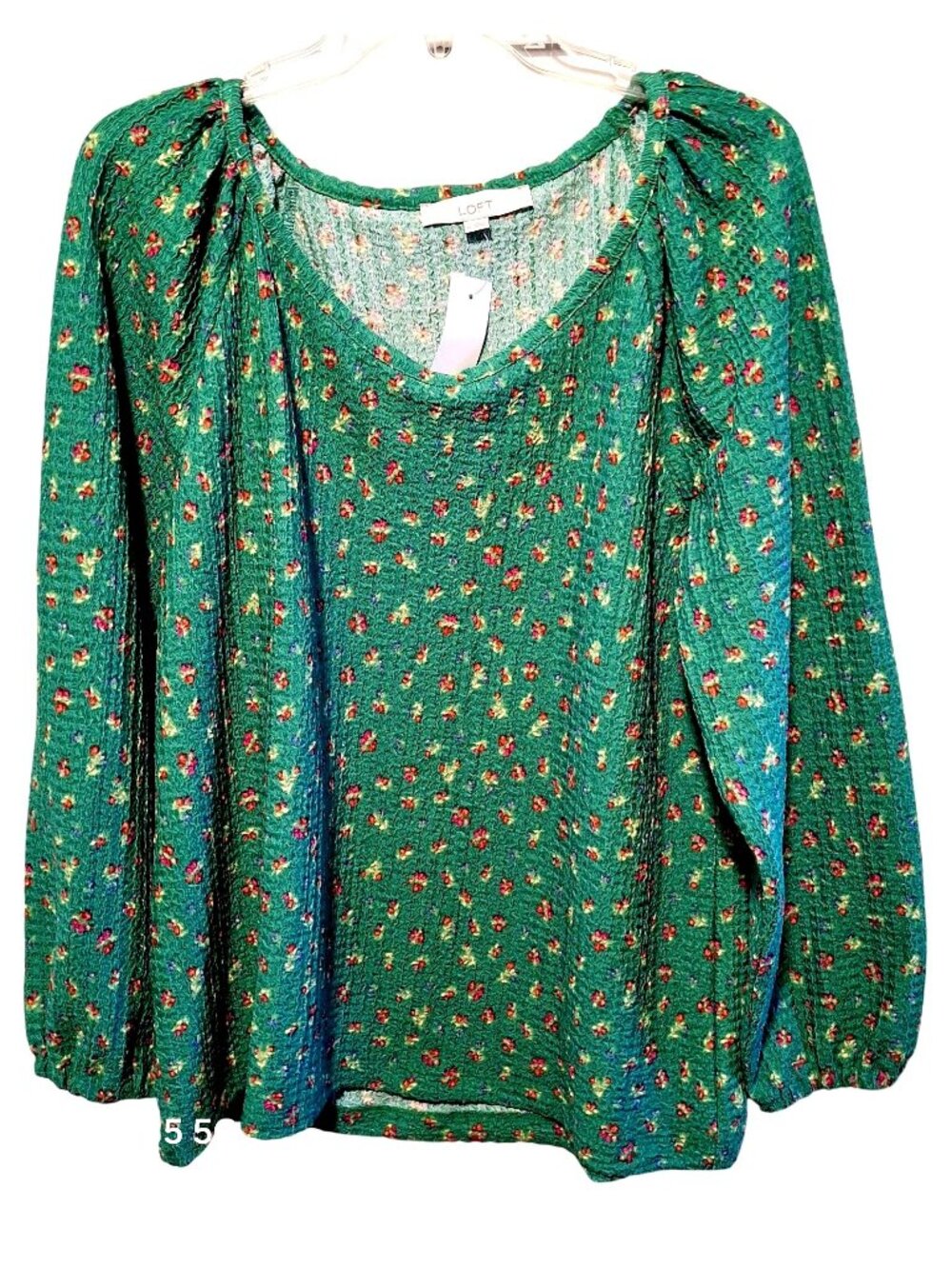 NWT Green Floral Textured Long Sleeve Blouse By Loft Size XL Cozy